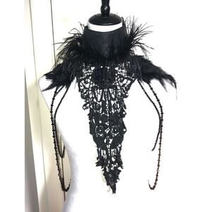 RQ-BL Gothic Lolita Victorian Visual Kei EGL Sculpted Lace Feather Collar Top OS